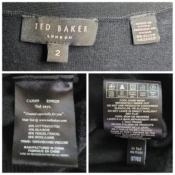 Ted Baker London|Black Silk Wool Black Ruffle Short Sleeve Top, 2 - Picture 4 of 4